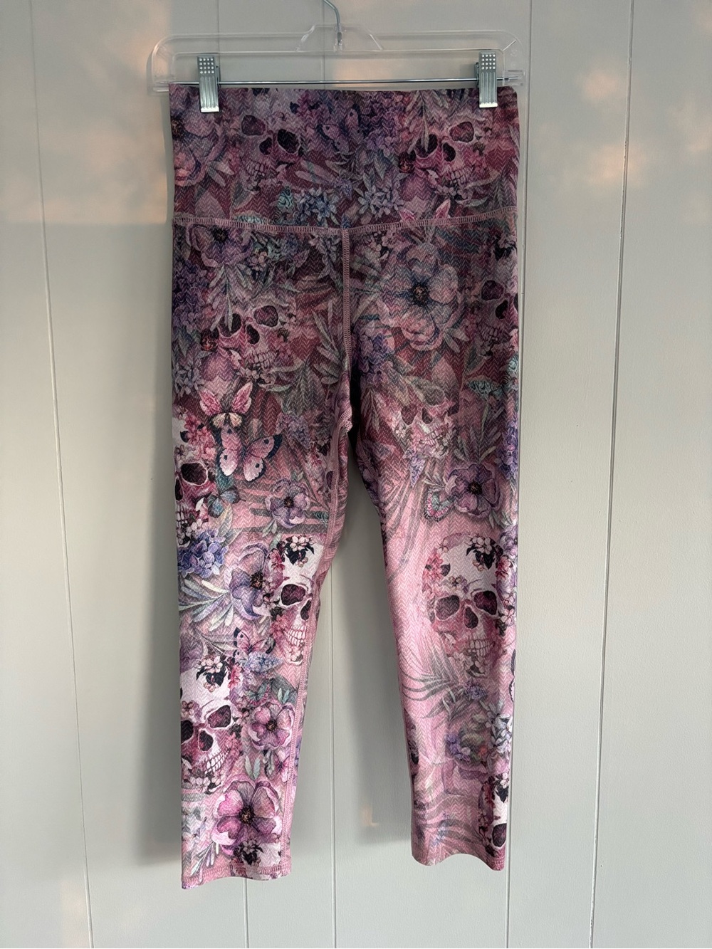 Evolution and Creation Pink Floral & Skull Print Leggings